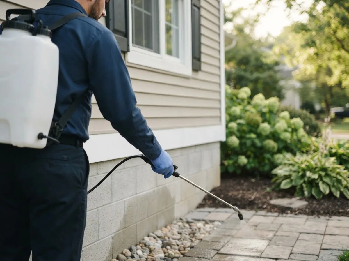 Pest control technician inspecting a home in University Park, PA